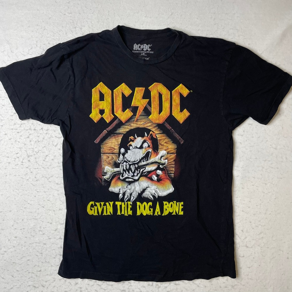 ACDC Givin The Dog A Bone Graphic T-Shirt Mens Large Black Short Sleeve Band Tee - Picture 1 of 5